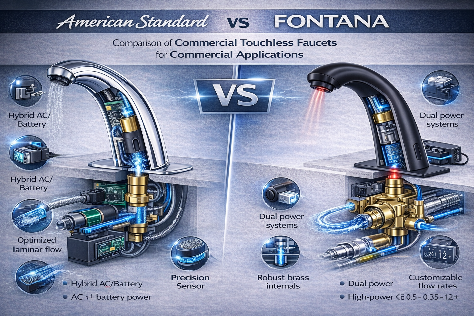 American Standard and Fontana commercial touchless faucets in healthcare and institutional settings